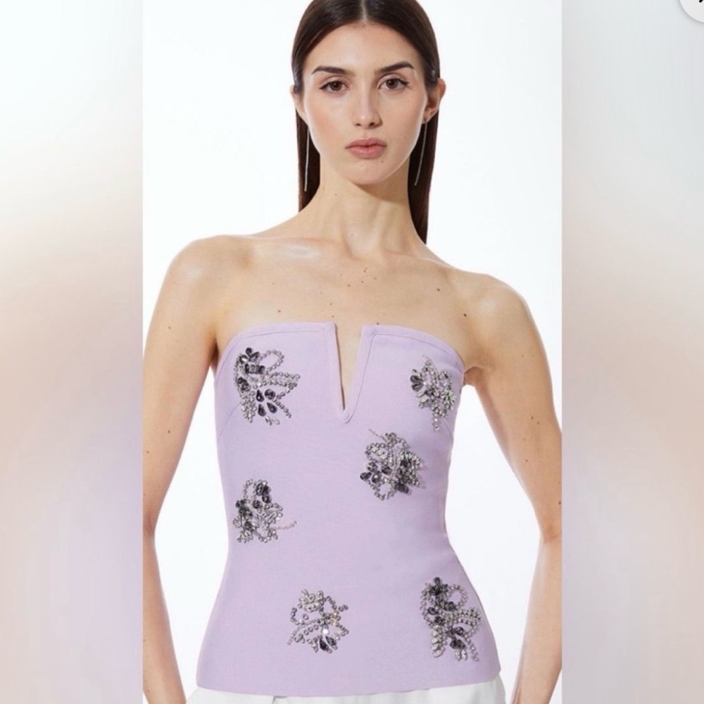 SOLD NWT Karen Millen Lilac Embellished Strapless Blouse